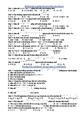Bài tập trắc nghiệm tính đơn điệu của hàm số